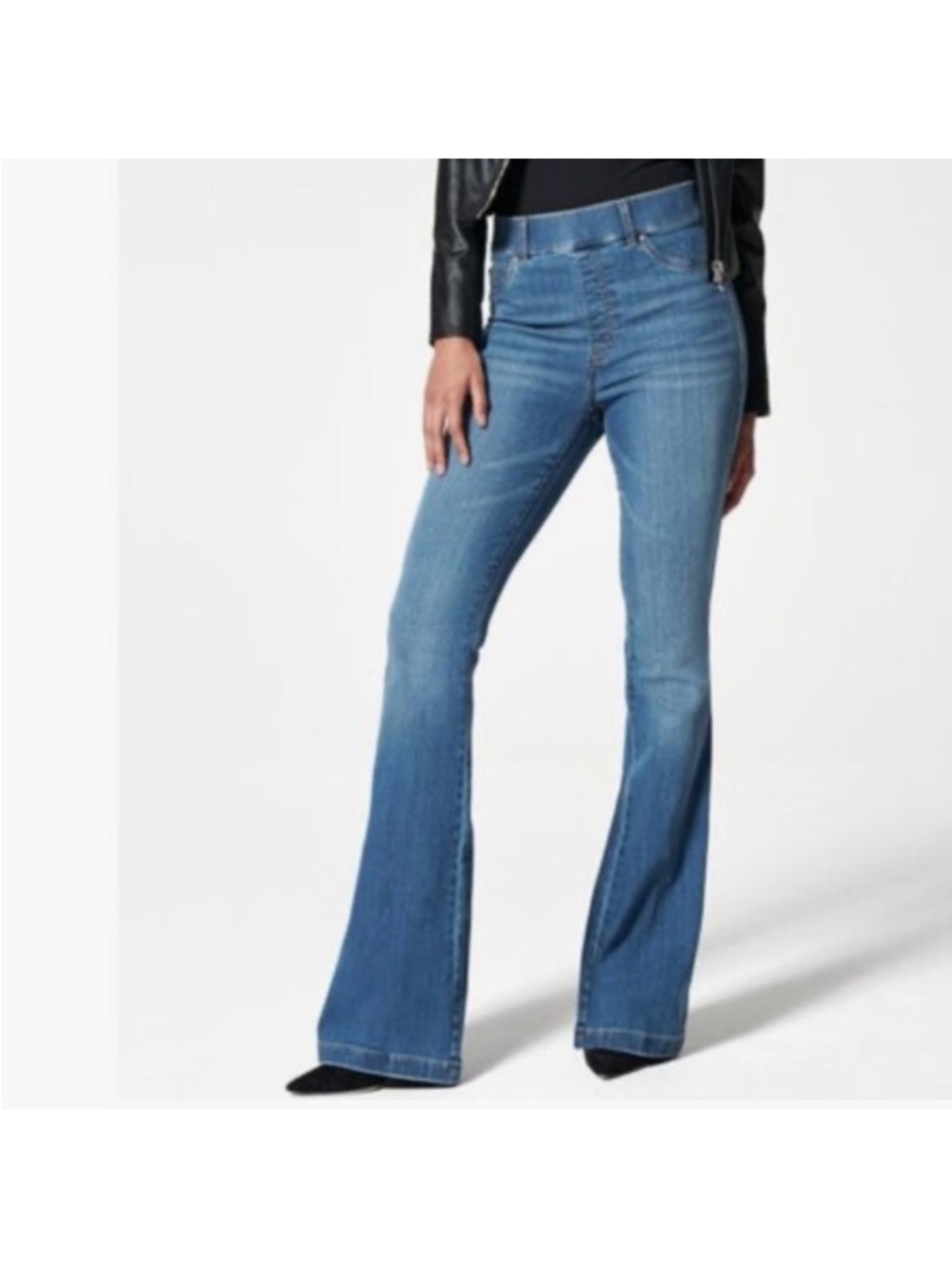 SPANX High Rise Flare Jeans in Blue Denim